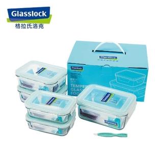 【韓國 Glasslock】五件式強化玻璃保鮮盒居家組 SGS檢測通過(400ml*2+715ml*2+1100ml)