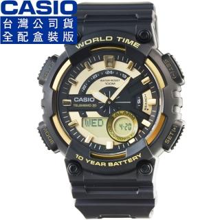【CASIO】卡西歐雙顯多時區電子膠帶錶-黑(AEQ-110BW-9A 公司貨全配盒裝)