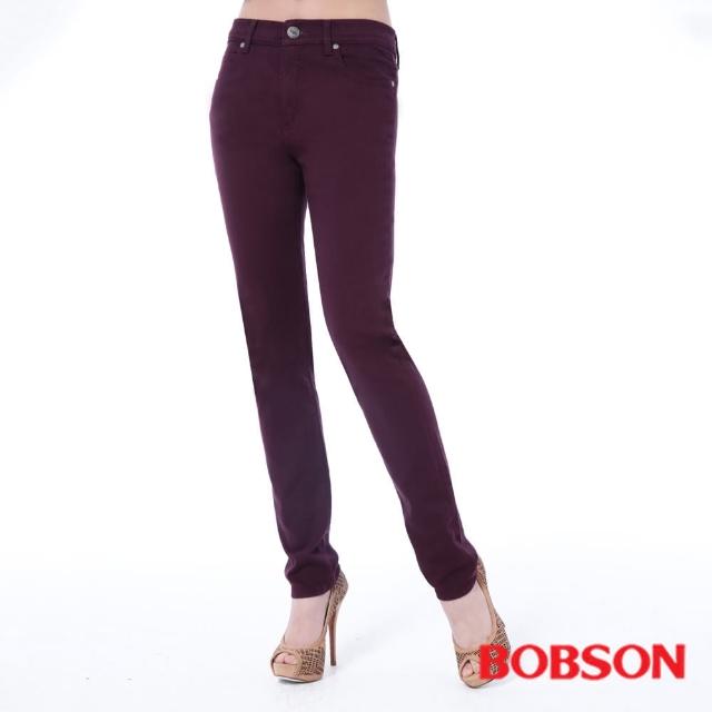 【BOBSON】女款高腰膠原蛋白拉毛小直筒褲(紫8140-61)
