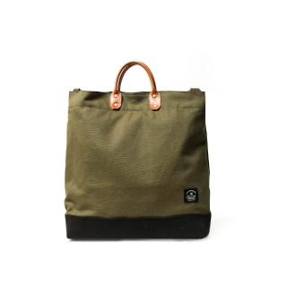 【icleaXbag 點子包】簡約L號真皮帆布購物袋｜軍綠色(A4裝得下 可拆式背帶 側背包 手提包)