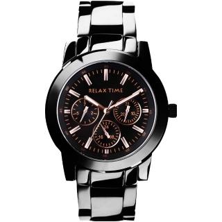【Relax Time】時尚達人日曆顯示手錶-IP黑x玫塊金時標/38mm(R0800-16-10)
