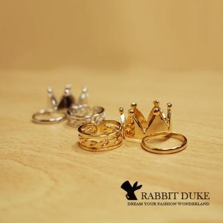 【RD 兔子公爵】經典歐美風格 個性三件組皇冠圖騰素面線戒設計式戒指
