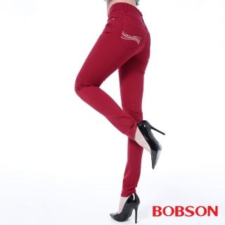 【BOBSON】女款高腰膠原蛋白彩色小直筒褲(紅8119-03)