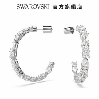 【SWAROVSKI 官方直營】Mesmera 大圈耳環 混合式切割 白色 鍍白金色 交換禮物