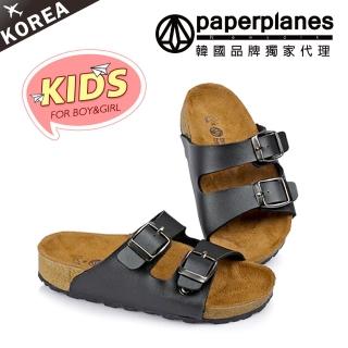 【PAPERPLANES韓國童鞋】正韓製。經典兩帶式可調式金屬釦環涼拖鞋/版型正常(7-7754黑/現貨)