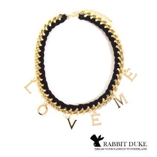 【RABBIT DUKE】個性緞帶金屬鎖鏈拼接LOVE ME字樣項鍊