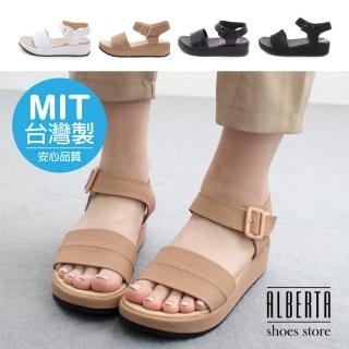 【Alberta】MIT台灣製 美式休閒 一字寬帶 4cm楔型厚底涼鞋