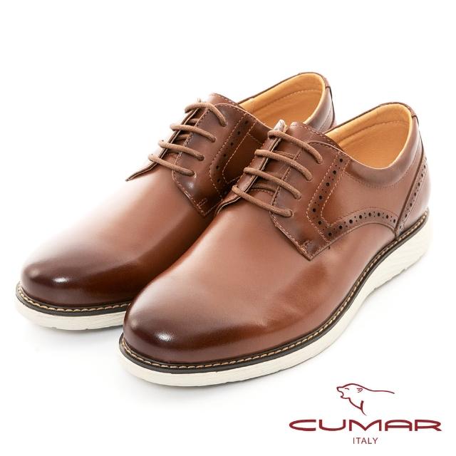 【CUMAR】時尚流行白底休閒皮鞋(紅棕色)