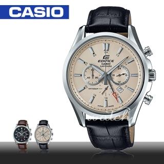 【CASIO 卡西歐 EDIFICE 系列】經典紳士錶款_藍寶石水晶三眼計時皮革男錶(EFB-504JL)