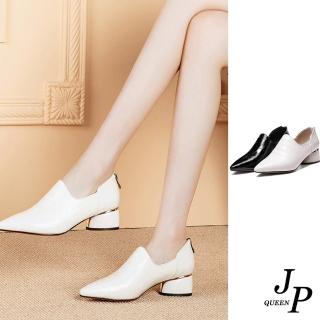 【JP Queen New York】復古法式金屬粗跟真牛皮英倫鞋(2色可選)