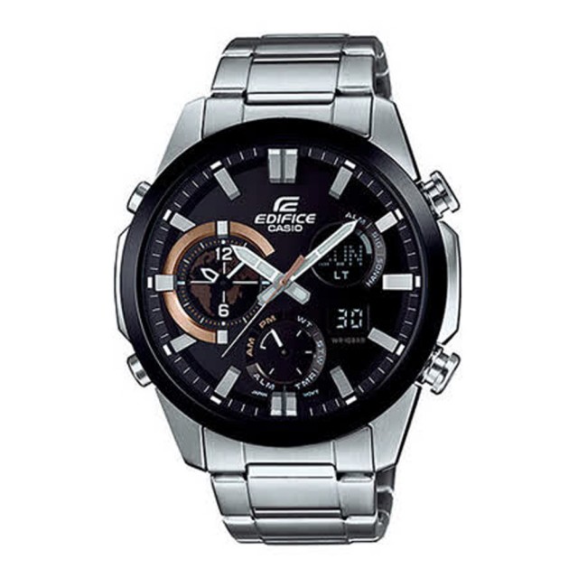 【CASIO 卡西歐】EDIFICE 時間跳躍者三眼賽車腕錶-黑x棕(ERA-500DB-1ADR)
