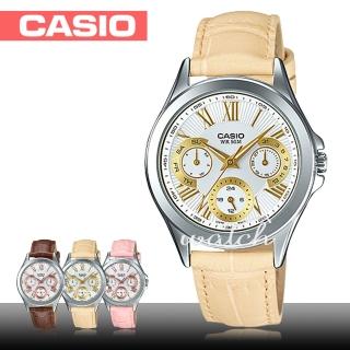【CASIO 卡西歐】氣質錶款推薦_三眼計時皮革女錶(LTP-E308L)