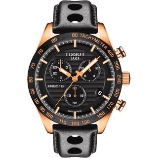 【TISSOT】PRS516 三眼計時手錶-黑x玫塊金框/42mm(T1004173605100)