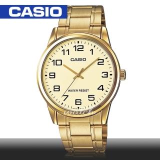 【CASIO 卡西歐】送禮首選 燦金時尚 指針型不鏽鋼 石英男錶(MTP-V001G)