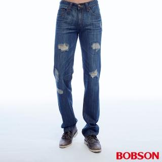 【BOBSON】男款低腰刷破直筒褲(1813-53)