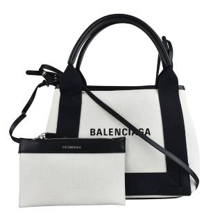 【Balenciaga 巴黎世家】經典LOGO標誌皮革鑲飾尼龍手提斜背子母包(XS/白x黑)