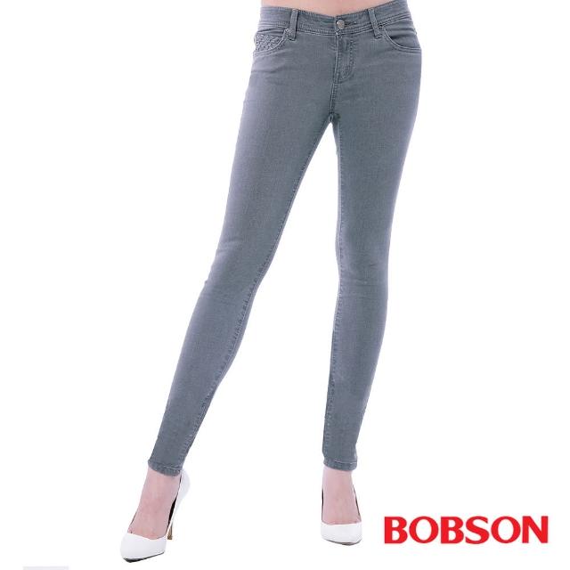 【BOBSON】女款超低腰.強彈力緊身褲(灰8131-87)