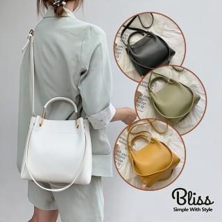 【Bliss BKK】時尚ins皮革單肩手提水桶包 斜背側背手提 3way包(4色可選 附防塵袋)