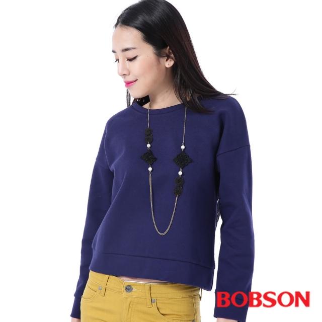 【BOBSON】女款搭配蕾絲布上衣(藍35075-57)
