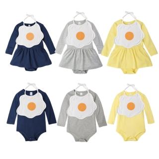 【baby童衣】連身衣 荷包蛋圍兜長袖連身裙 套組 60302(共6色)