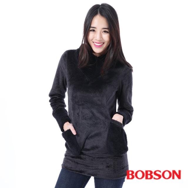 【BOBSON】女款毛絨布連帽上衣(黑35085-88)