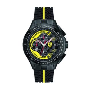 【FERRARI】急速時尚風黑鋼膠帶腕錶(黃x黑/0830078)