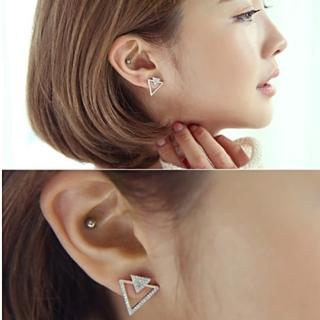 【梨花HaNA】韓國雙層品味三角皓鑽耳環銀色
