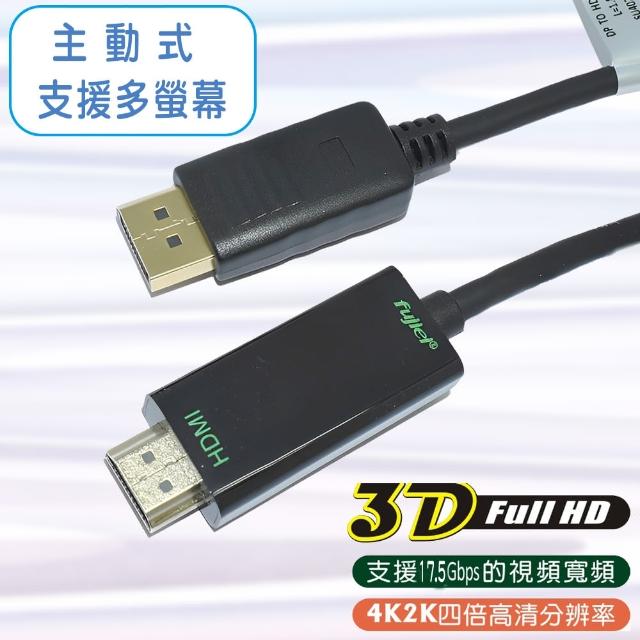 【Fujiei】主動式 Display port 轉 HDMI 高清影音傳輸線 1.8M(DP to HDMI 4K2K 60HZ)