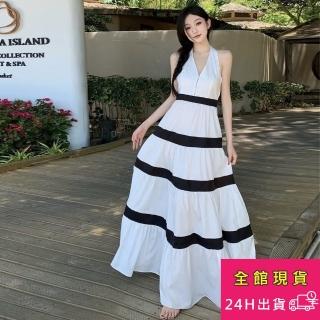 【AS 梨卡】條紋洋裝 夏天 無袖洋裝 長裙 C6560
