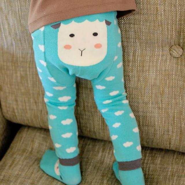 【韓國 BebeZoo】彈性屁屁圖案內搭褲+襪子 2入套組 - 水藍雲朵綿羊