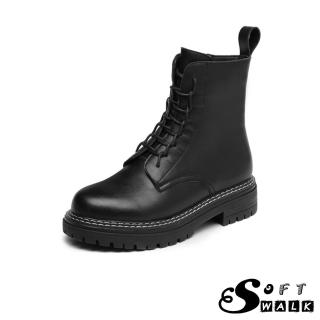 【SOFT WALK 舒步】真皮馬丁靴/真皮復古帥氣百搭時尚馬丁靴(黑)