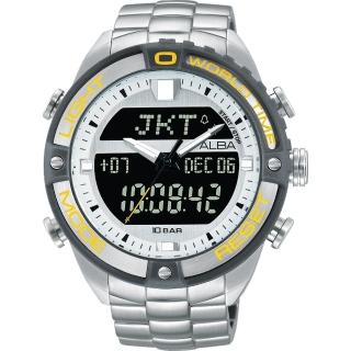 【ALBA】雅柏 W兩個世界雙顯手錶-銀灰圈/44mm(N021-X003Y AZ4019X1)