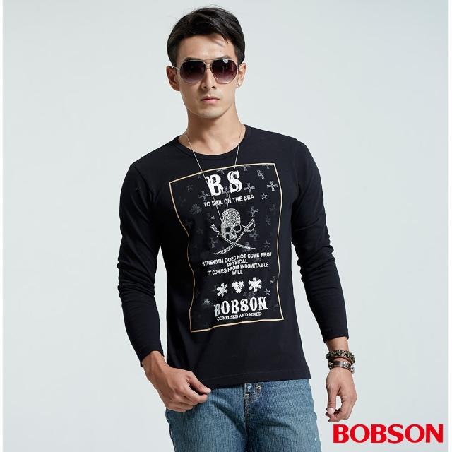 【BOBSON】男款圓領印圖上衣(黑35026-88)