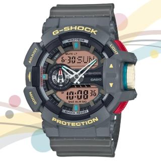 【CASIO 卡西歐】G-SHOCK 復古時尚 大圓錶殼雙顯錶-深灰色(GA-400PC-8A 防水200米)