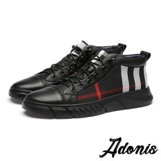 【Adonis】真皮頭層牛皮時尚格紋印花造型厚底休閒鞋-男鞋(黑)