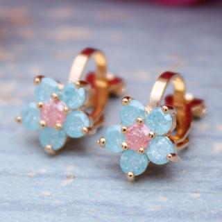 【梨花HaNA】無耳洞韓國鍍真金粉嫩小藍花夾式耳環