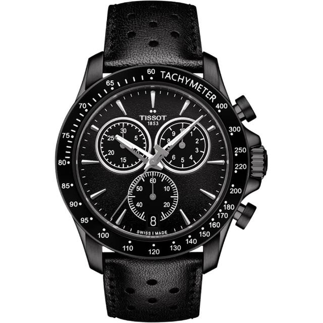 【TISSOT】天梭 官方授權 V8系列三眼計時手錶-黑/42.5mm 送行動電源 畢業禮物(T1064173605100)