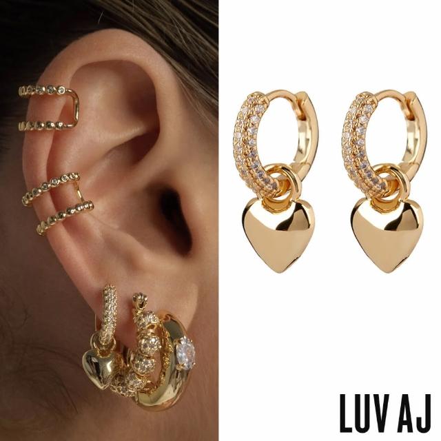 【LUV AJ】好萊塢潮牌 金色愛心耳環 鑲鑽小圓耳環 2用式 PUFFY HEART HUGGIES(愛心耳環)