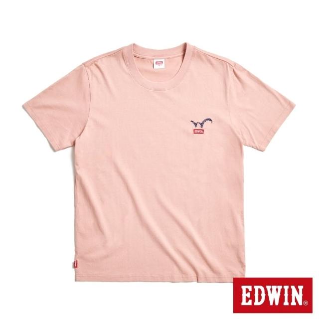 【EDWIN】男裝 繡花W LOGO印花短袖T恤(淺粉紅)