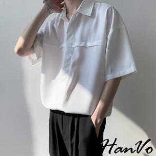 【HanVo】現貨 男款輕熟風潮流五分袖襯衫(舒適透氣輕薄復古短袖上衣 夏季薄款T恤 男生衣著 B1009)
