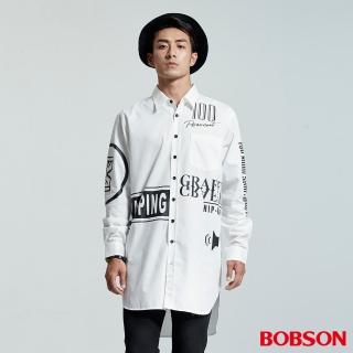 【BOBSON】男款長型寬版印圖襯衫(白35048-80)