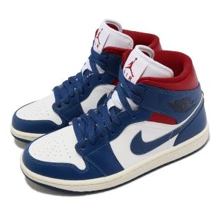 【NIKE 耐吉】休閒鞋 Wmns Air Jordan 1 Mid 女鞋 男鞋 藍 白 紅 拼接 AJ1 皮革(BQ6472-146)