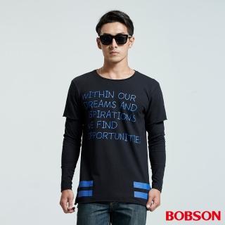 【BOBSON】男款長版型印圖潮T(黑35045-88)