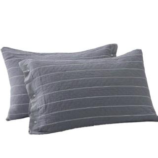 【JEN】純棉綿紗三層加厚枕套1對-深灰條紋