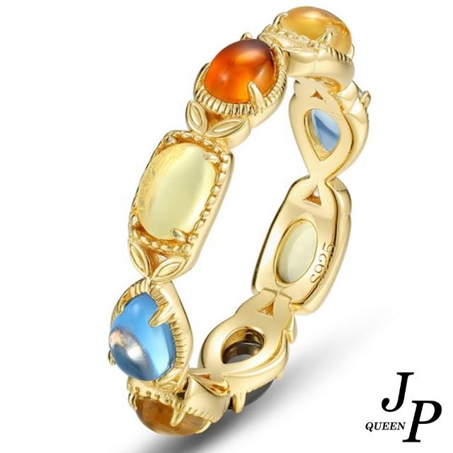 【Jpqueen】金繽水晶橢圓麻花輕奢華麗戒指(金色)