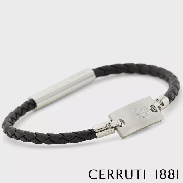【Cerruti 1881】經典編織不銹鋼吊牌手環(CB6101 黑色)
