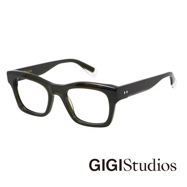 【GIGI Studios】金飾斜切方框光學眼鏡(墨綠 - REMBRANDT-6740/7)