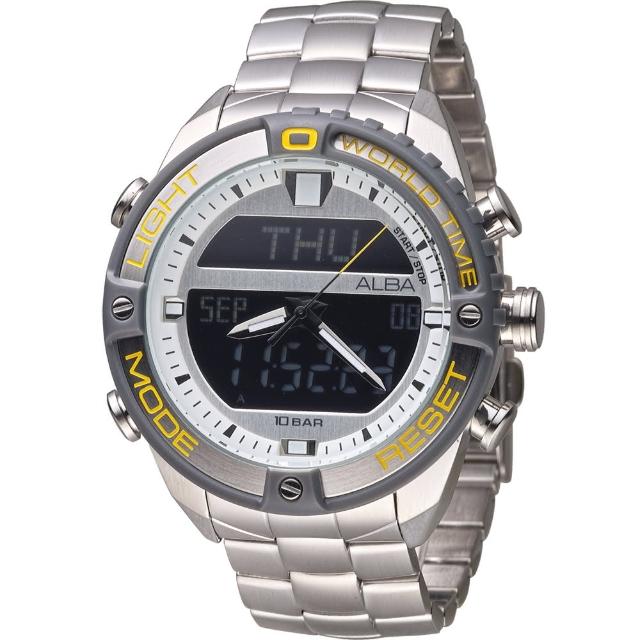 【ALBA 雅柏】活力型男玩轉雙顯計時腕錶(N021-X003Y 銀 AZ4019X1)