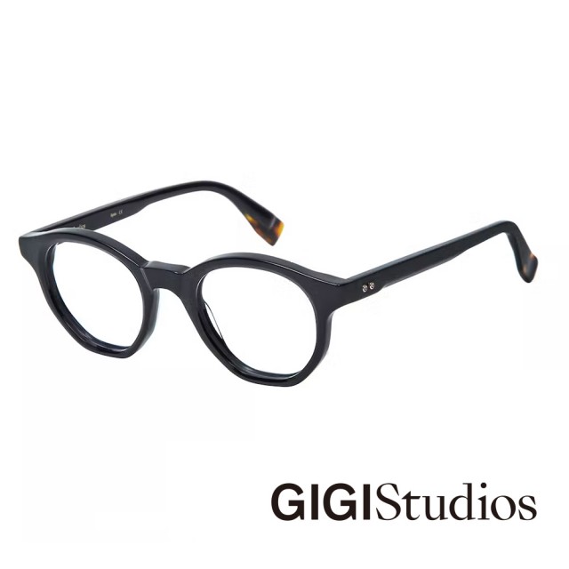 【GIGI Studios】曲折造型波士頓圓框光學眼鏡(黑 - COPERNICO-6779/1)