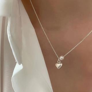 【SUMMER一夏】韓國設計S925純銀法式復古珍珠立體愛心輕奢項鍊(ins韓風)
